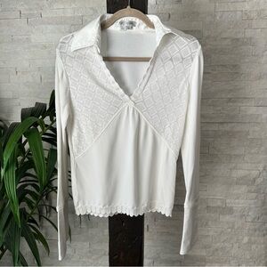 KAY UNGER New York White Knit V Neck Blouse Size M